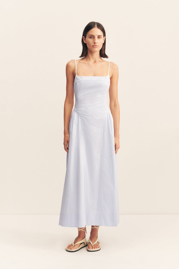 SAUNDERS SQUARE NECK PANELLED MIDI DRESS_F