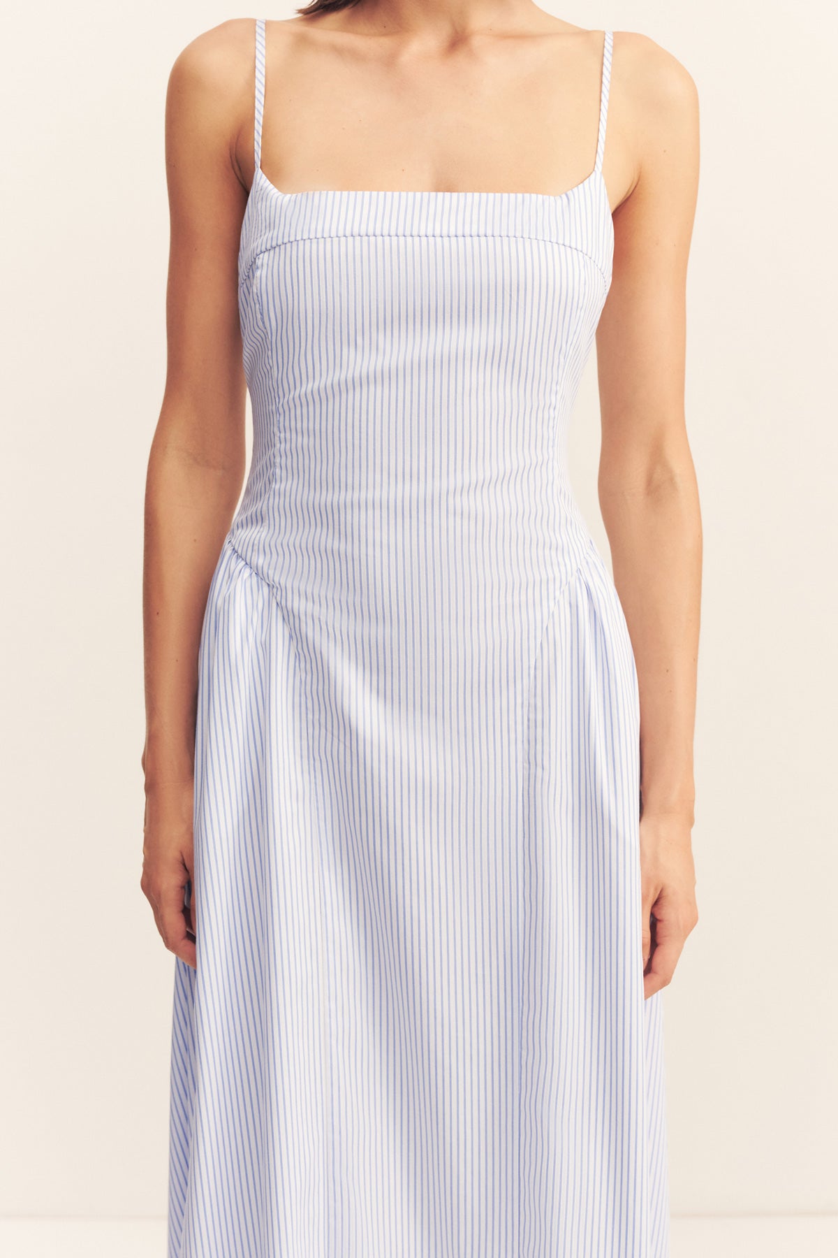 Saunders Square Neck Panelled Midi Dress | Marine Stripe | Dresses