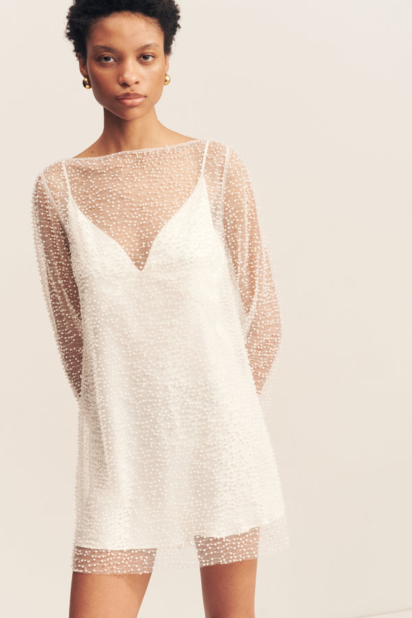 IRIDESCENT LONG SLEEVE MINI DRESS_A