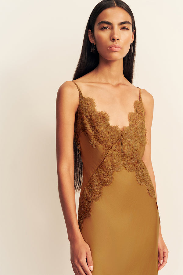SIMONA LACE SLIP MAXI DRESS - MEDALLION