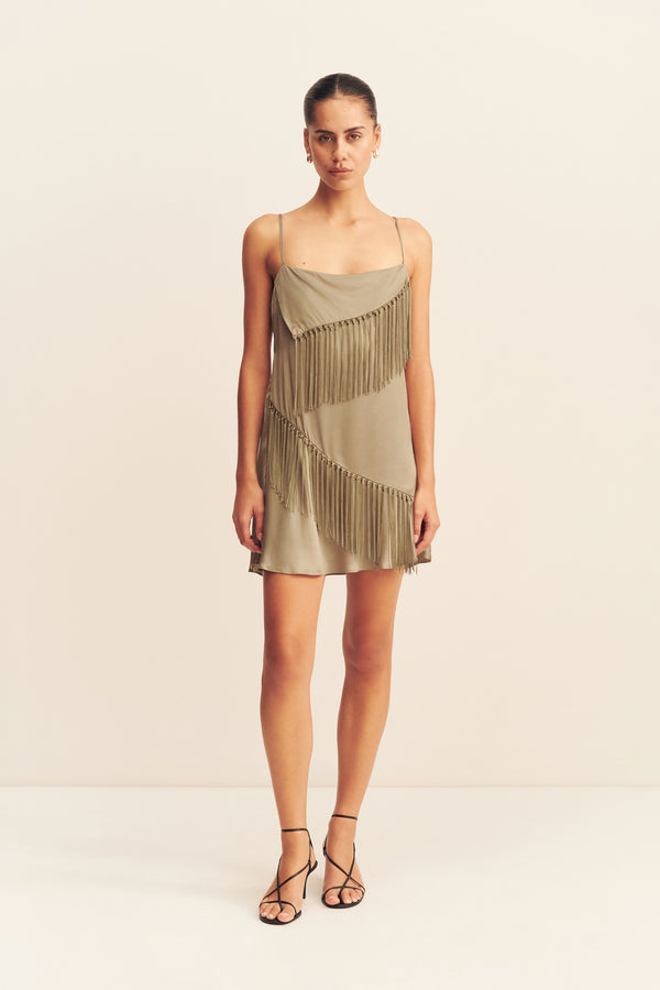 MYSTIC FRINGE MINI DRESS - OAK_F