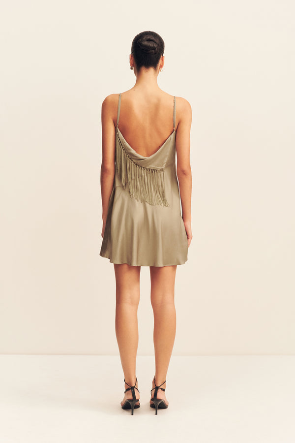 MYSTIC FRINGE MINI DRESS - OAK