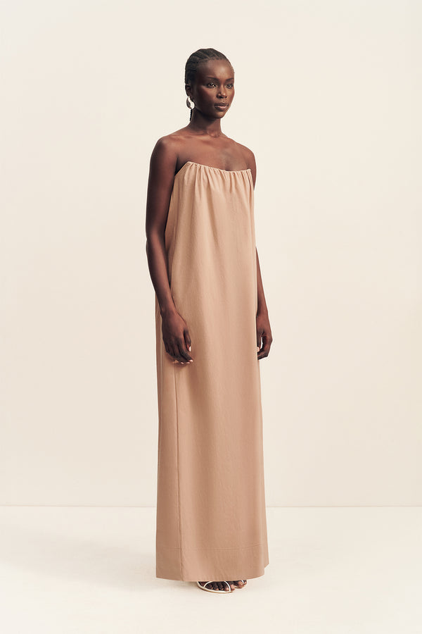 CAMPBELL STRAPLESS MAXI DRESS - CLAY
