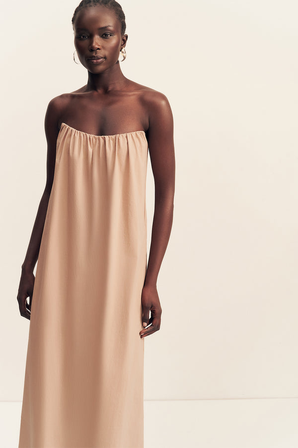 CAMPBELL STRAPLESS MAXI DRESS - CLAY