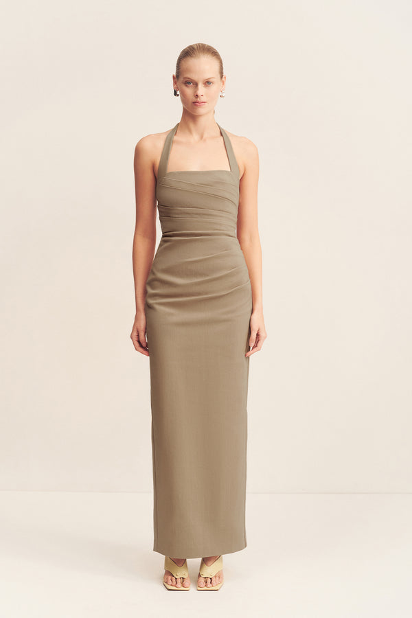 LANI DRAPED HALTER MAXI DRESS - PEBBLE_F