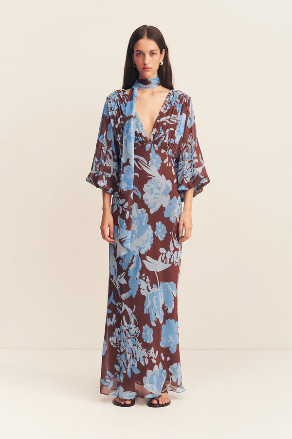 OLSON PLUNGE BALLOON SLEEVE MAXI DRESS_F