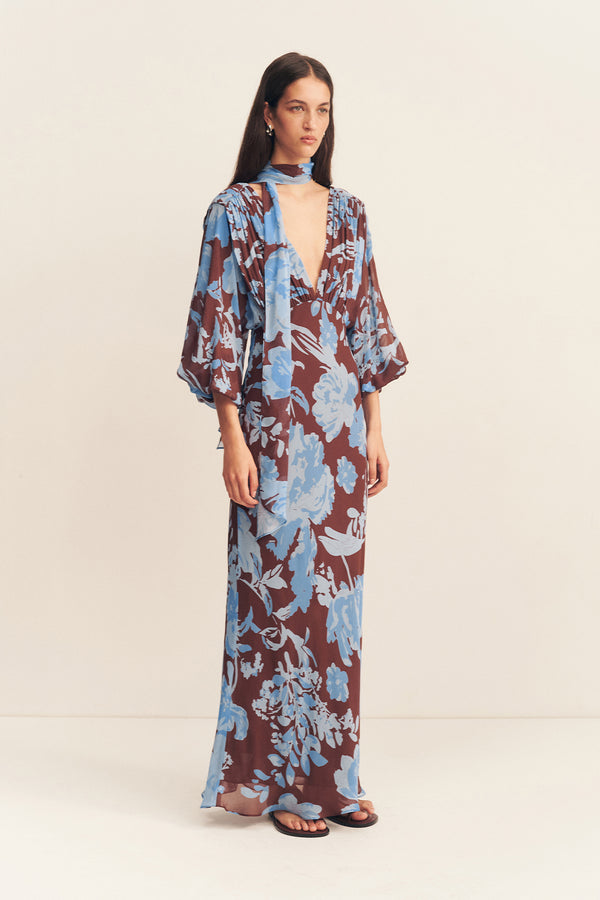 OLSON PLUNGE BALLOON SLEEVE MAXI DRESS_A