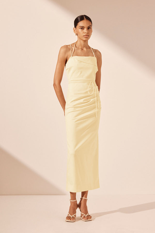 LANI DRAPED CROSS BACK MIDI DRESS - VANILLA_F