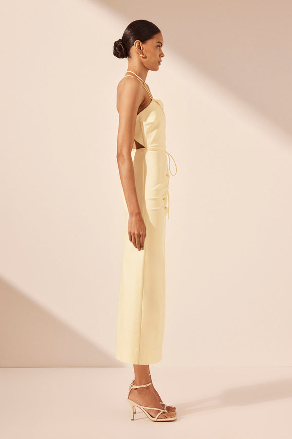 LANI DRAPED CROSS BACK MIDI DRESS - VANILLA_S