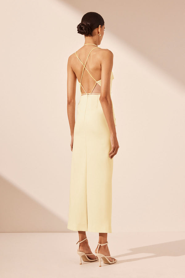 LANI DRAPED CROSS BACK MIDI DRESS - VANILLA_B