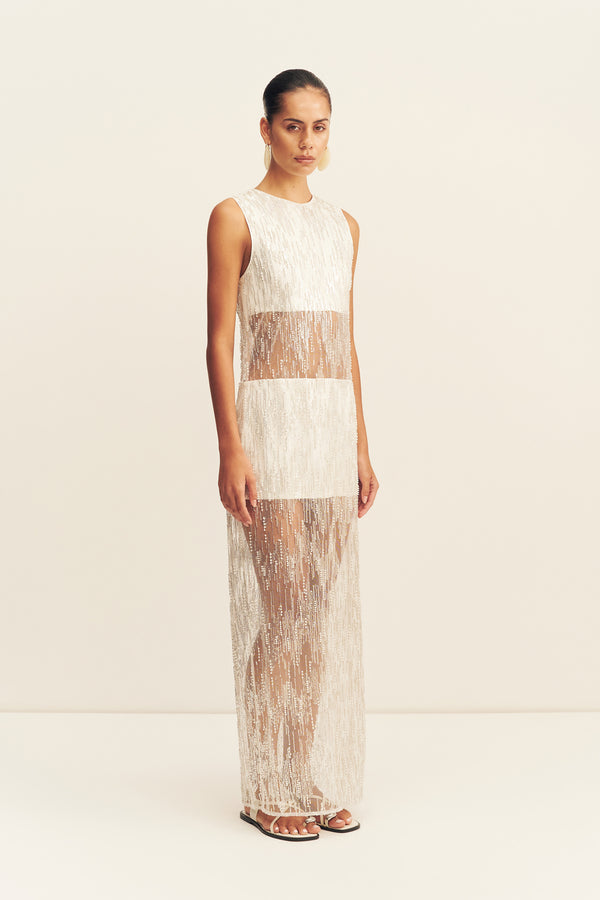 VIVA SEQUIN SPLICED MAXI DRESS - IVORY