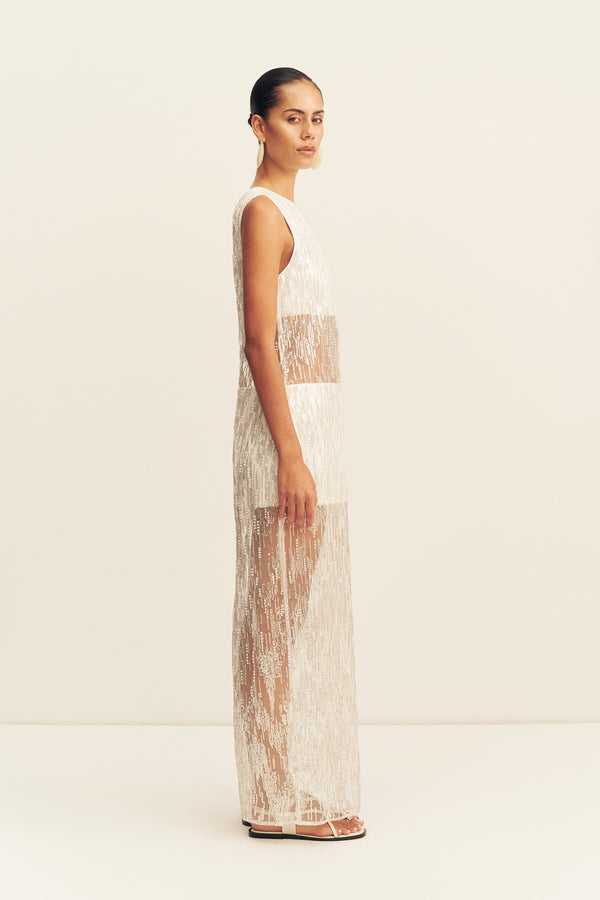 VIVA SEQUIN SPLICED MAXI DRESS - IVORY