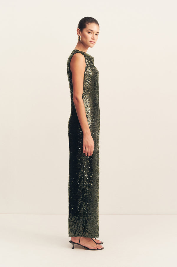 OLYMPIA HIGH NECK SLEEVELESS MAXI DRESS