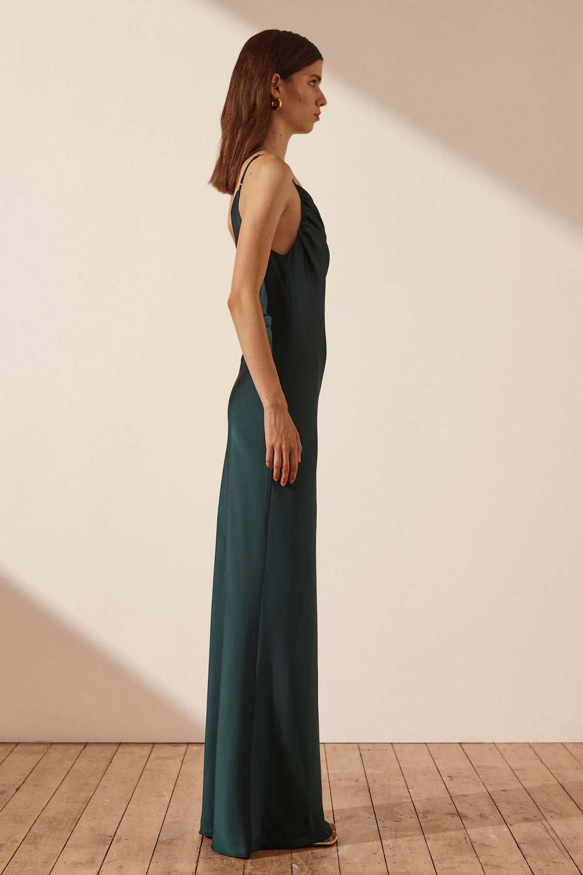 Luxe Asymmetrical Gathered Maxi Dress Emerald Dresses Shona Joy