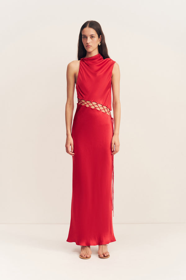 TATUM COWL LACE UP MAXI DRESS - GRENADINE_F