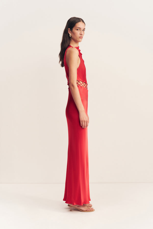 TATUM COWL LACE UP MAXI DRESS - GRENADINE_S