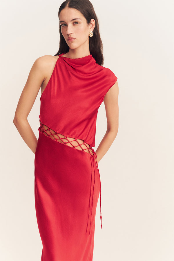 TATUM COWL LACE UP MAXI DRESS - GRENADINE_D