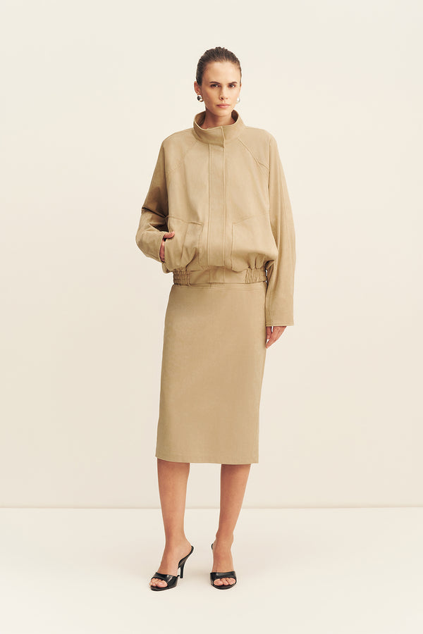 ERNEST FAUX SUEDE BOMBER JACKET - SAND_F