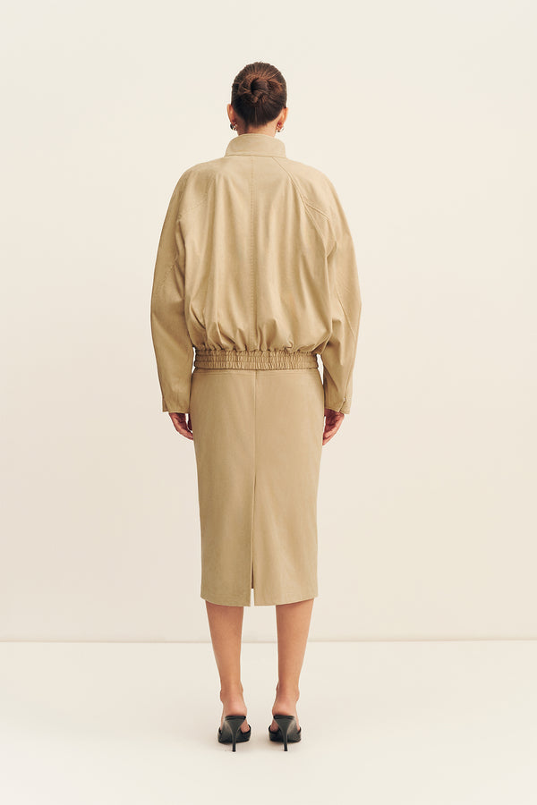 ERNEST FAUX SUEDE BOMBER JACKET - SAND