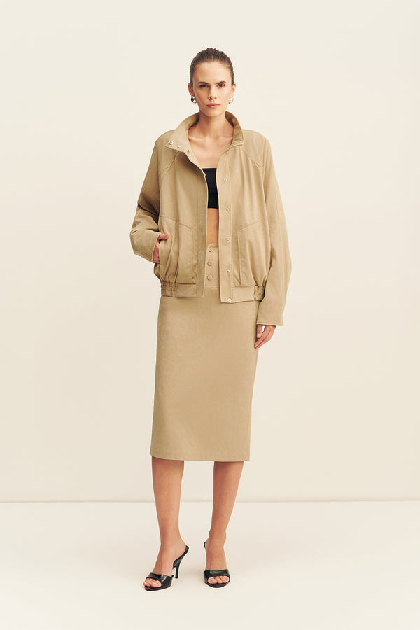ERNEST FAUX SUEDE MIDI SKIRT - SAND