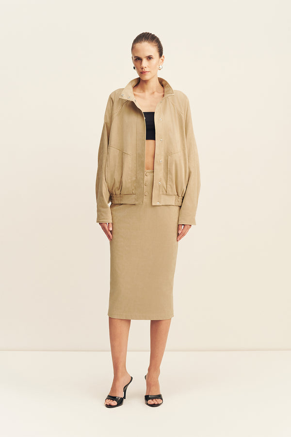 ERNEST FAUX SUEDE BOMBER JACKET - SAND