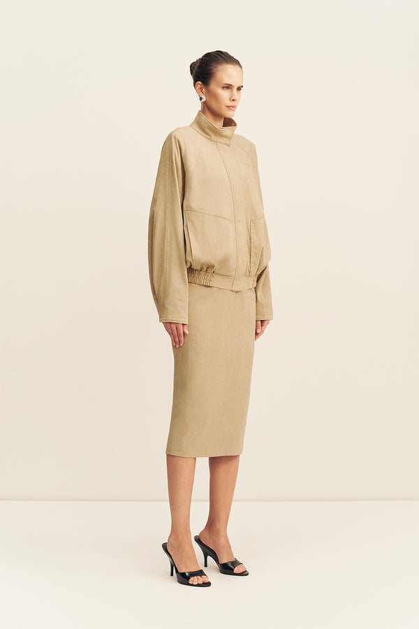 ERNEST FAUX SUEDE BOMBER JACKET - SAND