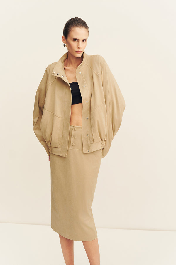 ERNEST FAUX SUEDE BOMBER JACKET - SAND