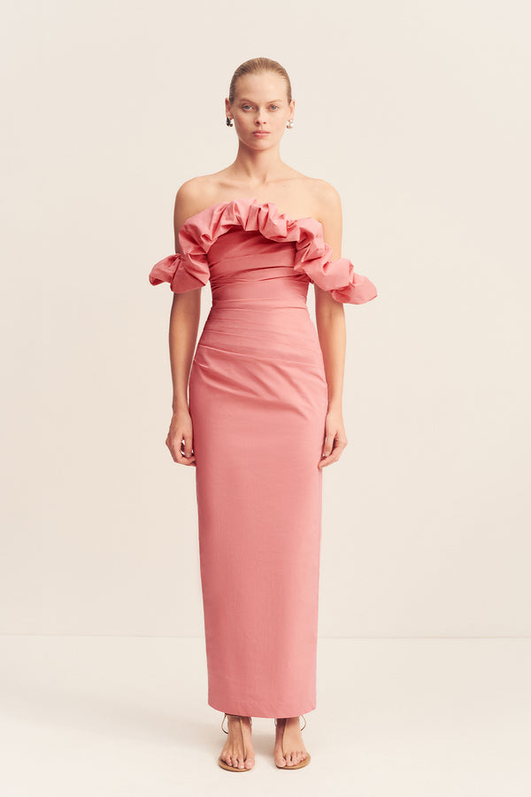 CAMPBELL RUFFLE DRAPED MAXI DRESS - BUBBLEGUM_F2