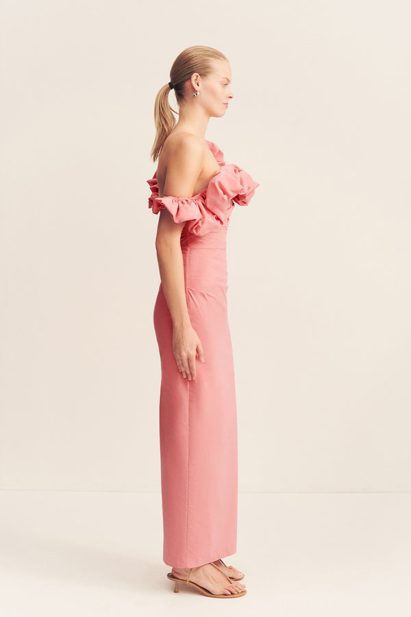 CAMPBELL RUFFLE DRAPED MAXI DRESS - BUBBLEGUM_S