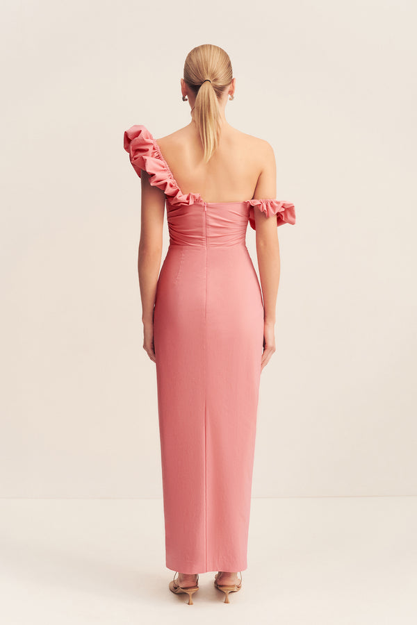 CAMPBELL RUFFLE DRAPED MAXI DRESS - BUBBLEGUM_B