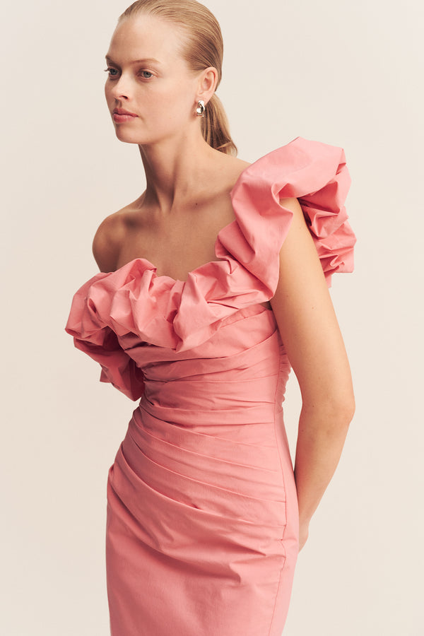 CAMPBELL RUFFLE DRAPED MAXI DRESS - BUBBLEGUM