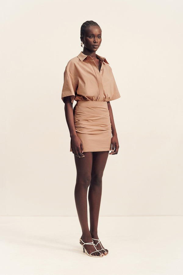 CAMPBELL SHIRT FITTED MINI DRESS - CLAY