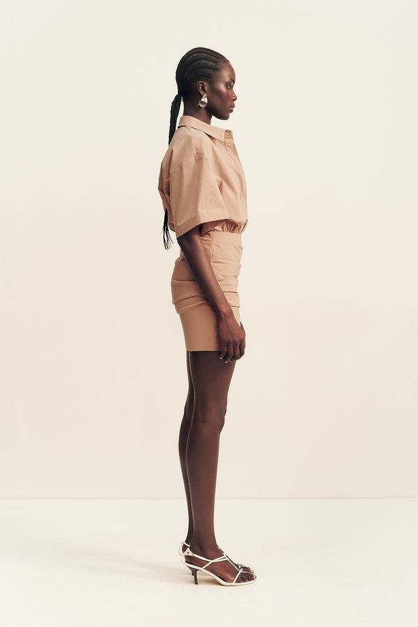 CAMPBELL SHIRT FITTED MINI DRESS - CLAY