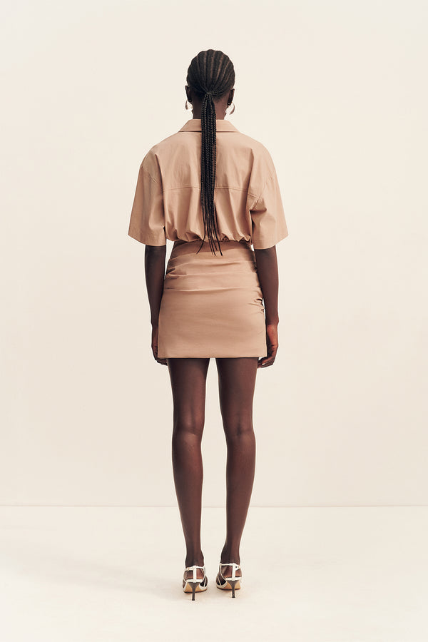 CAMPBELL SHIRT FITTED MINI DRESS - CLAY