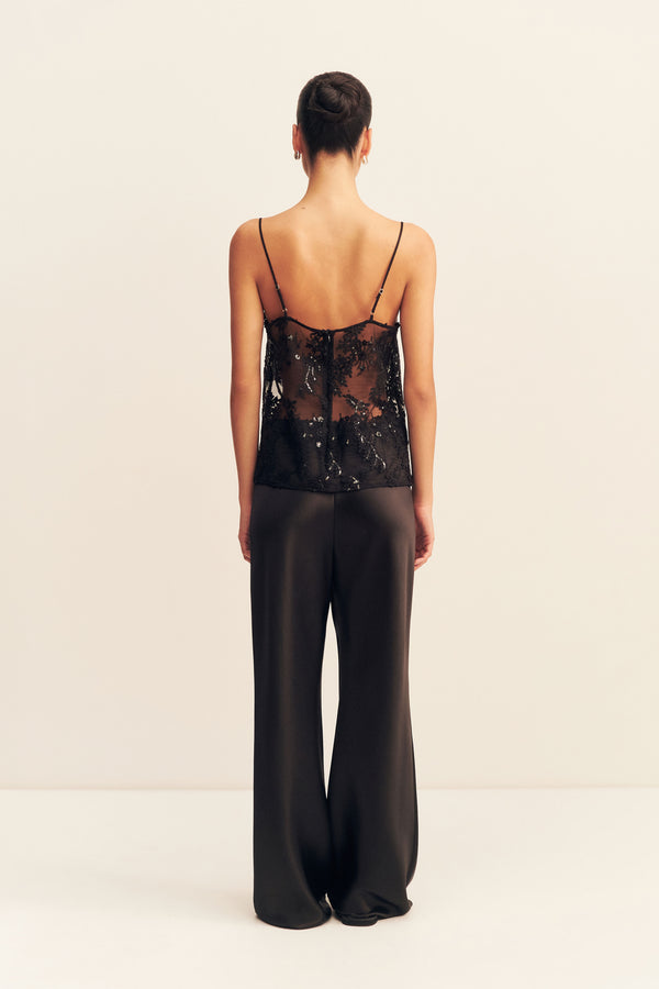 STARDUST SEQUIN LACE CAMI - BLACK