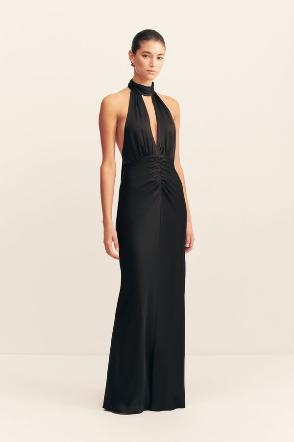 AGNES HALTER NECK MAXI DRESS - BLACK