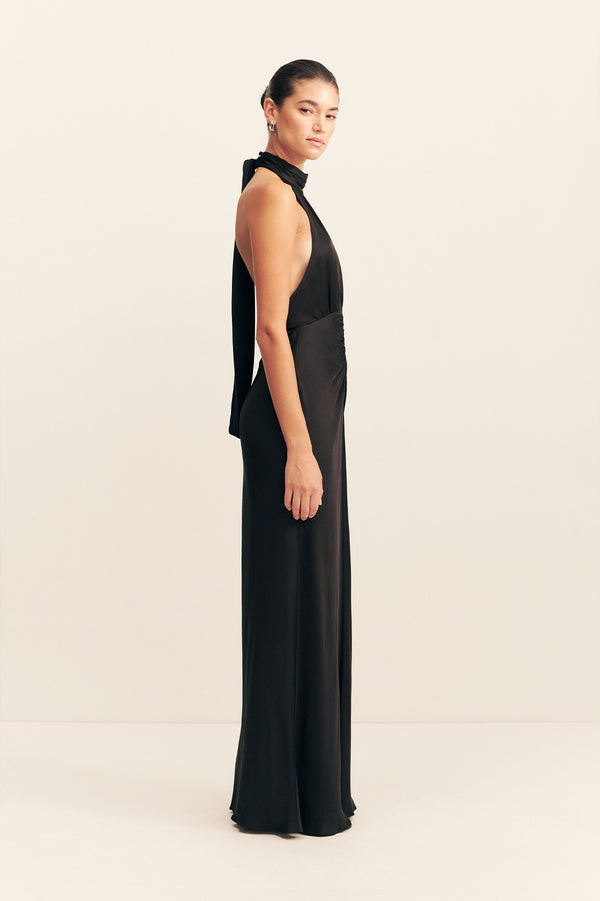AGNES HALTER NECK MAXI DRESS - BLACK