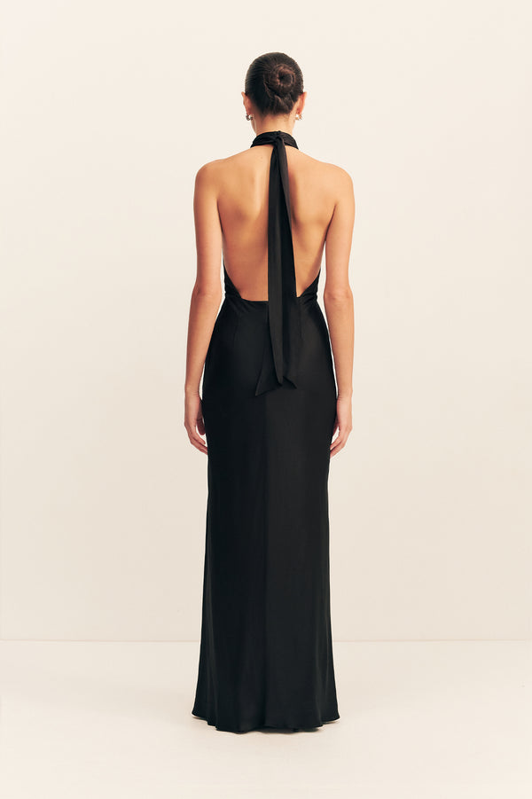 AGNES HALTER NECK MAXI DRESS - BLACK