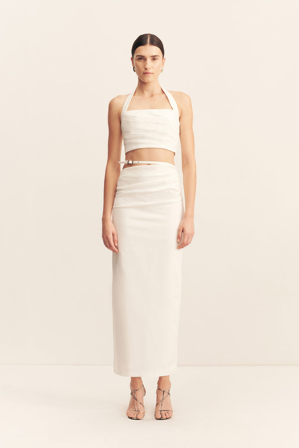 LANI DRAPED MIDI SKIRT - WHITE