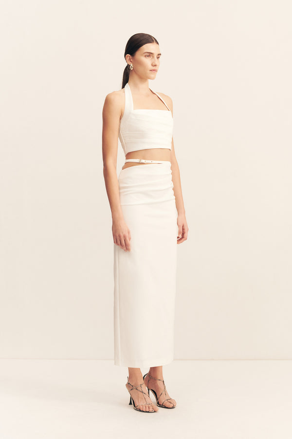 LANI DRAPED MIDI SKIRT - WHITE_F