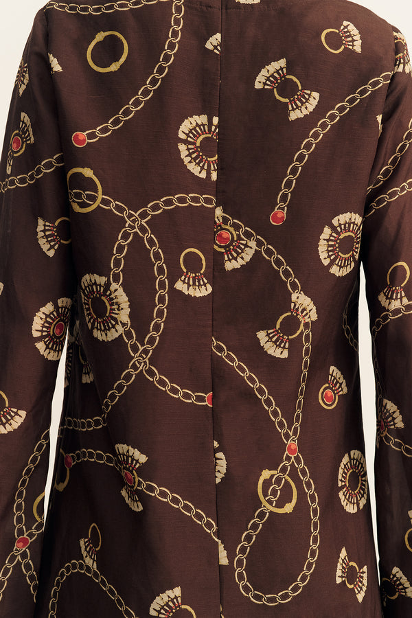 VACANZA PLUNGED LONG SLEEVE MINI DRESS - MEDALLION STAMP