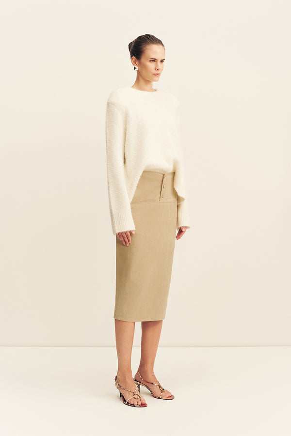 KORINE BOUCLE KNIT WITH SHOULDER PAD - SNOW WHITE