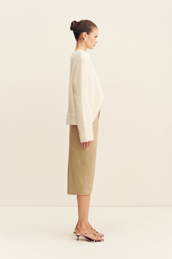 KORINE BOUCLE KNIT WITH SHOULDER PAD - SNOW WHITE