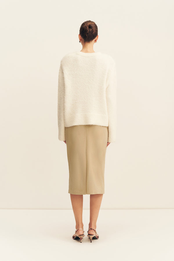 KORINE BOUCLE KNIT WITH SHOULDER PAD - SNOW WHITE