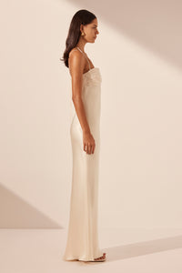 LA LUNE RUCHED TIE MAXI DRESS - CREAM