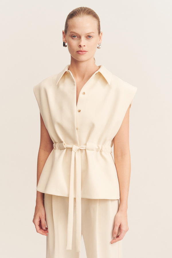 IRENA SLEEVELESS BELTED VEST - RICE_D