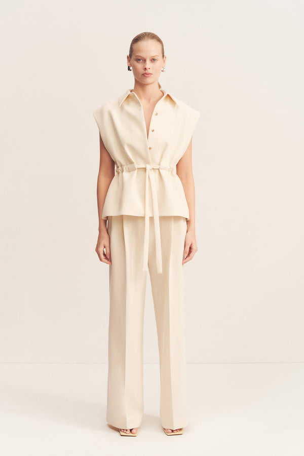 IRENA SLEEVELESS BELTED VEST - RICE_F