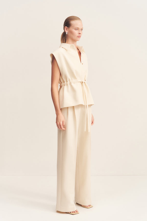 IRENA SLEEVELESS BELTED VEST - RICE_A