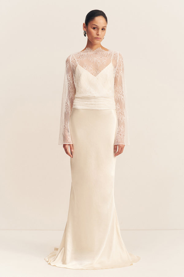 Lambent Lace Long Sleeve Tie Top Ivory Tops Shona Joy