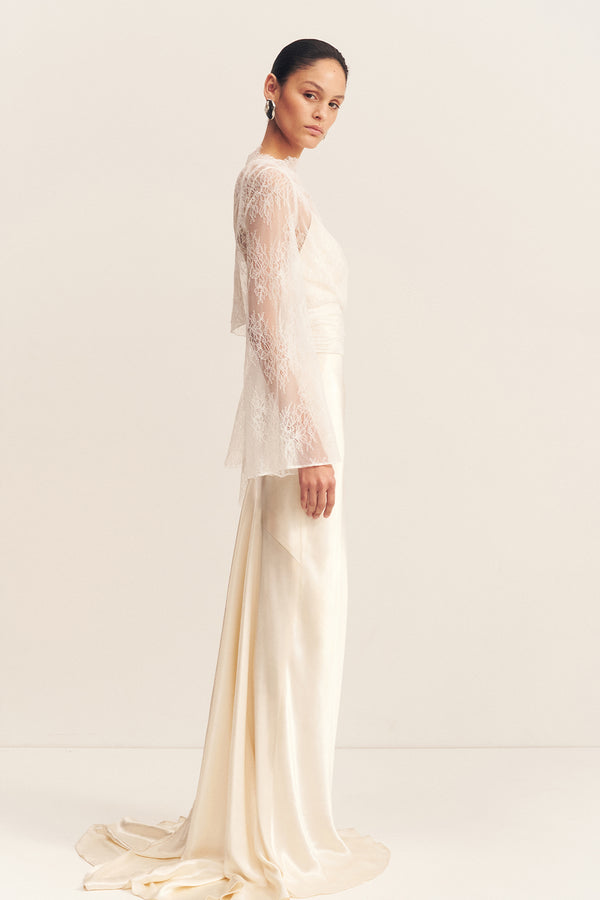 LAMBENT LACE LONG SLEEVE TIE TOP_S